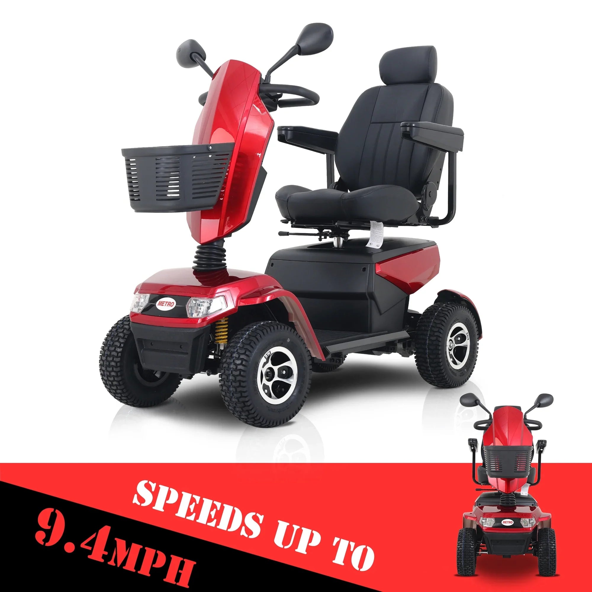 4-Wheel Electric Mobility Scooter for Adults Seniors and Eldely,Adult All Terrain Electric Powered Wheelchair Device-1000W Motor With 75Ah Battery,S800 RED