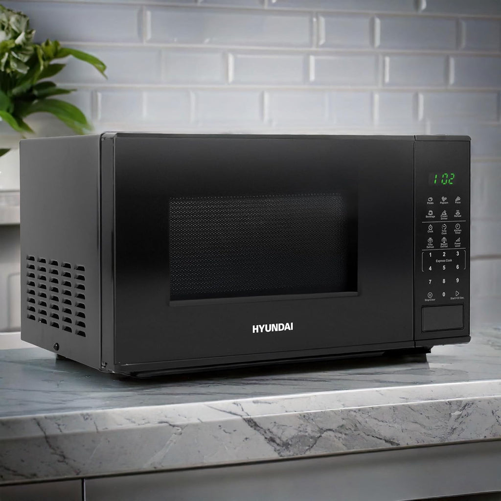Hyundai 800W 20L Black Digital Microwave, Stainless Steel Interior, 11 Power Levels, Automatic Defrost, 6 Auto Cook Modes, Clock and Timer, Digital Controls, Easy Clean & Child Lock