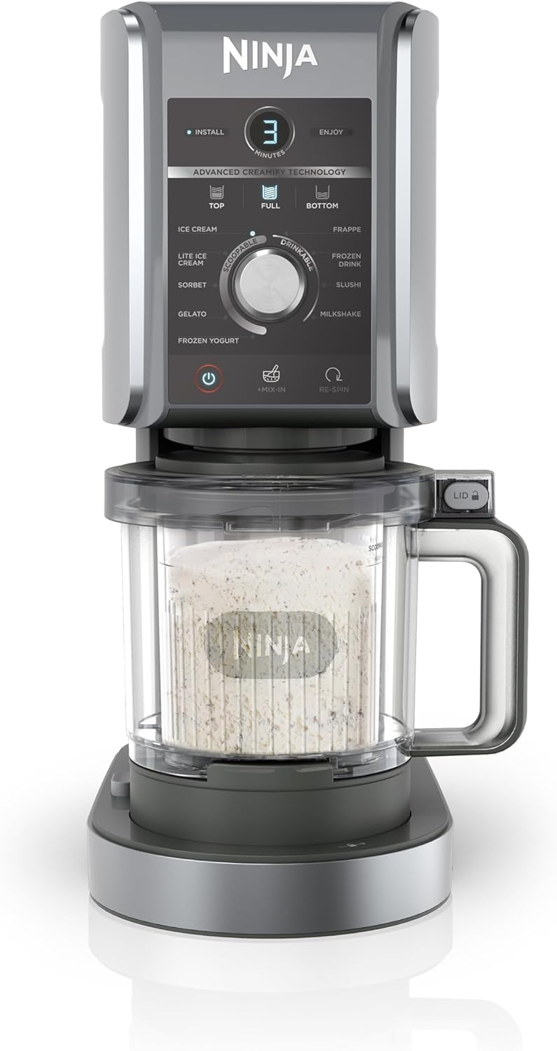 Ninja CREAMi Deluxe Ice Cream Maker & Frozen Dessert Maker with 3 Tubs, 10 Functions, Makes Ice Cream, Gelato, Sorbet, Frozen Yoghurt, Milkshakes, Slushi & More, 2-in-1 Flavour Option, Silver, NC501UK