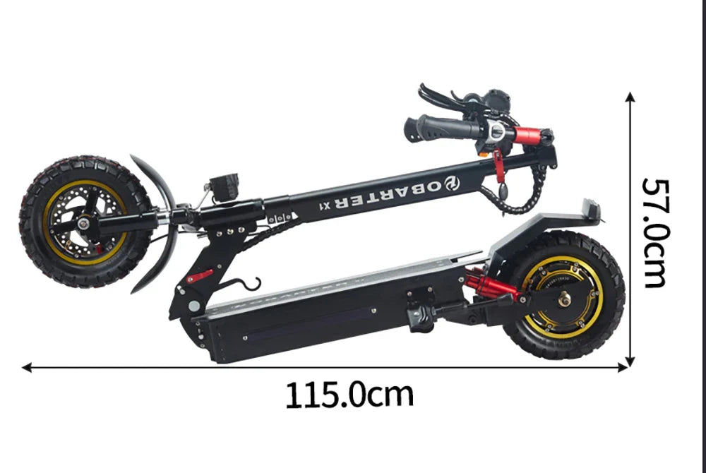 OBARTER X1 Pro Folding Off-road Electric Scooter 10-inch Tire 1000W Motor 48V 21Ah Battery 28 mph max speed 40-46.5 miles max range Dual disc brake IP54 Waterproof