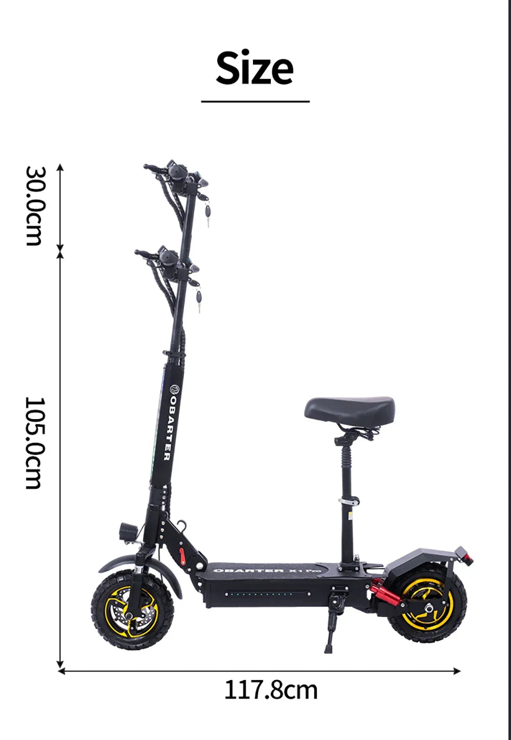 OBARTER X1 Pro Folding Off-road Electric Scooter 10-inch Tire 1000W Motor 48V 21Ah Battery 28 mph max speed 40-46.5 miles max range Dual disc brake IP54 Waterproof