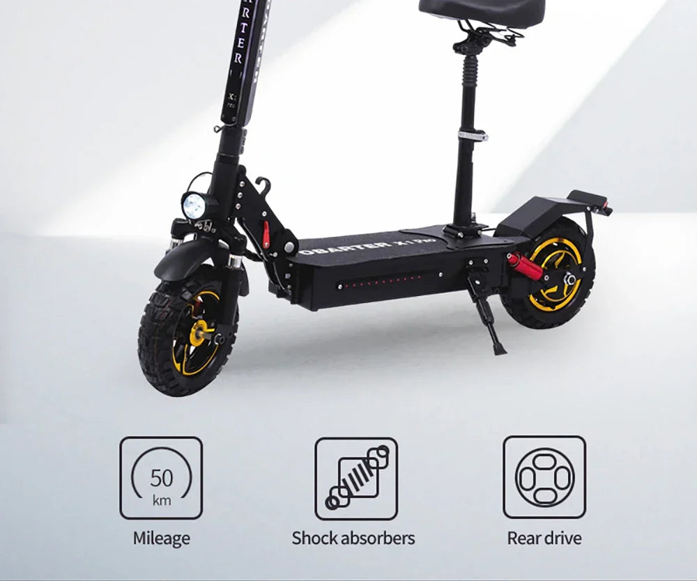 OBARTER X1 Pro Folding Off-road Electric Scooter 10-inch Tire 1000W Motor 48V 21Ah Battery 28 mph max speed 40-46.5 miles max range Dual disc brake IP54 Waterproof