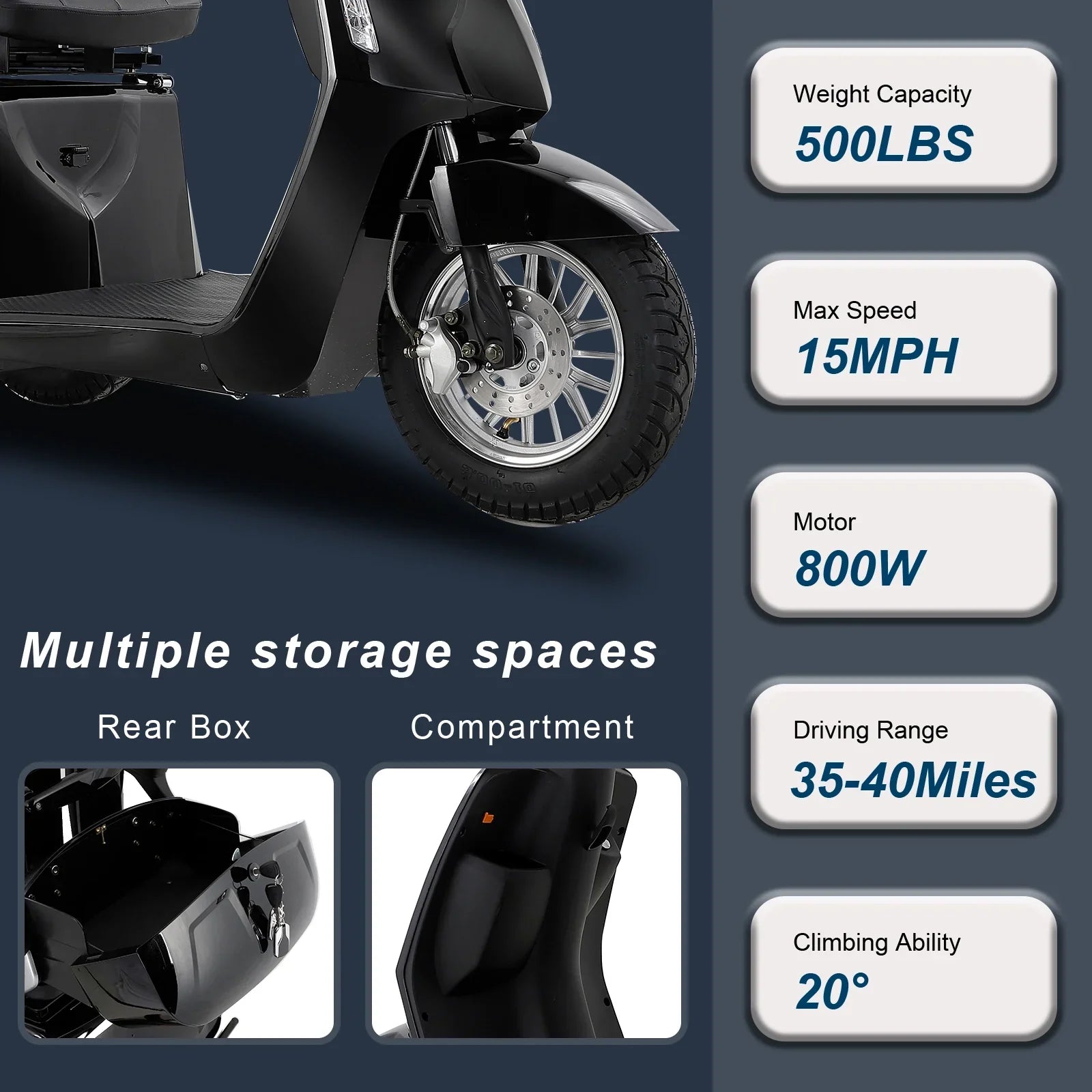 ELECTRIC MOBILITY SCOOTER WITH BIG SIZE, HIGH POWER BLACK