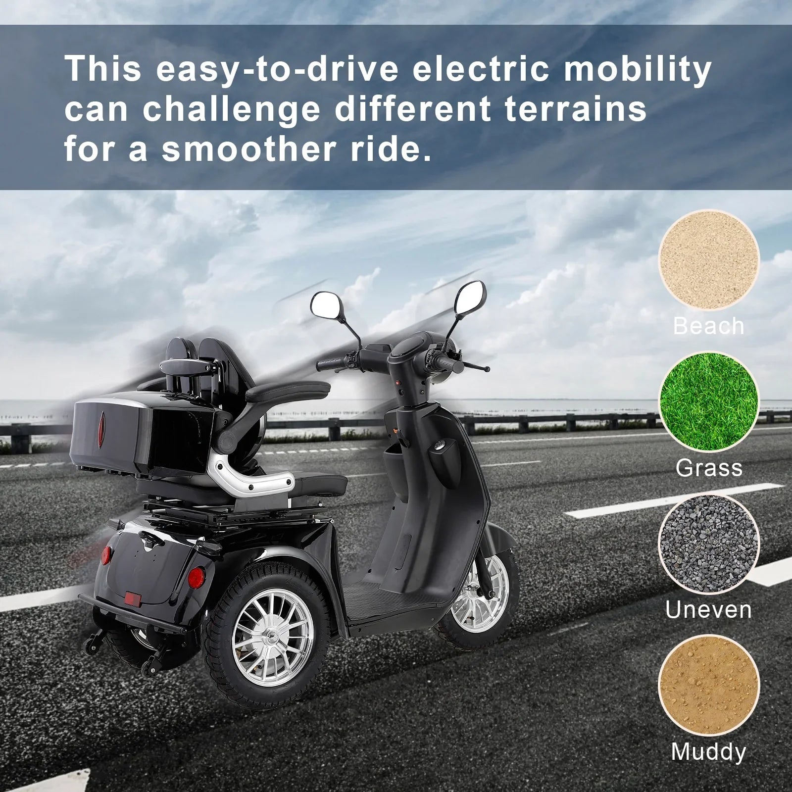 ELECTRIC MOBILITY SCOOTER WITH BIG SIZE, HIGH POWER BLACK